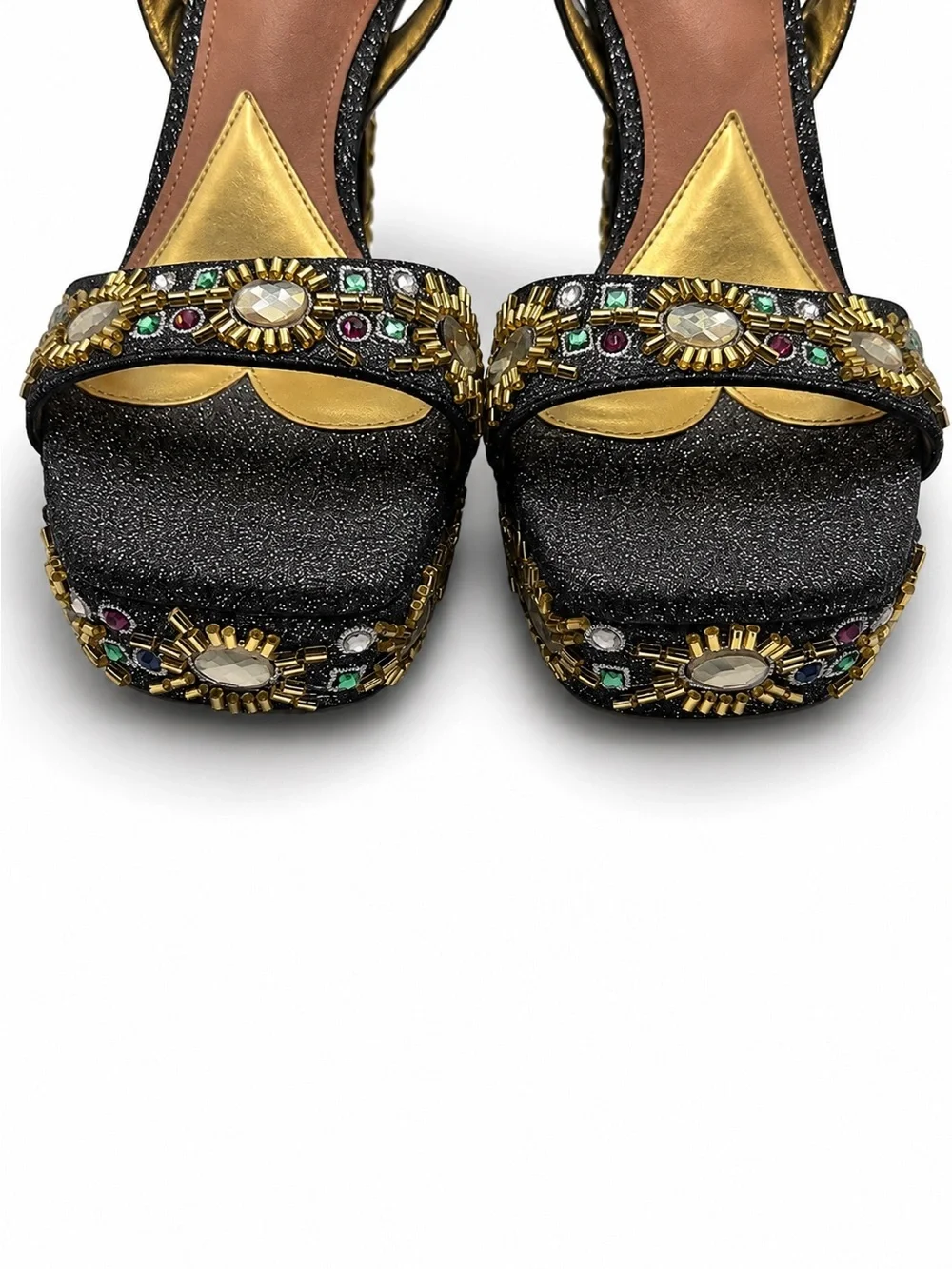 Gianni Bini Black Glitter Enchant-Ment Beaded Embellished Platform Heel Sandals